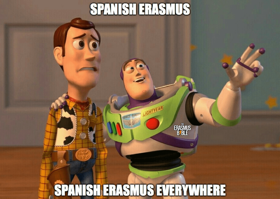 erasmus meme about spanish people everywhere