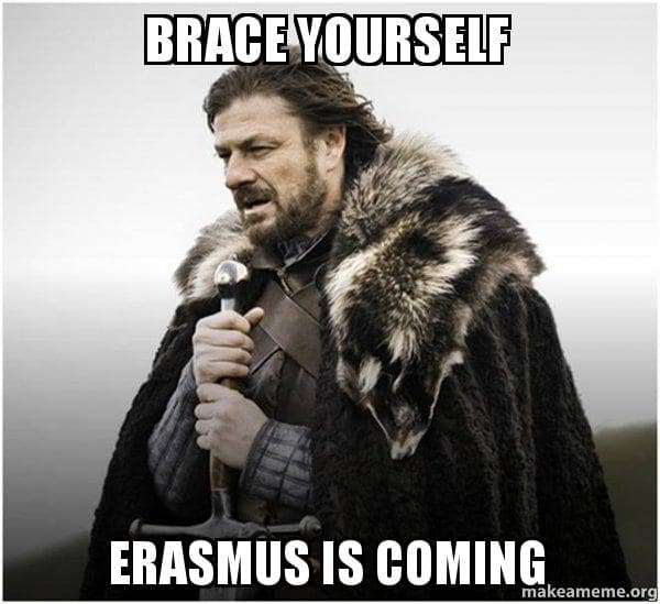erasmus meme with ed stark - brace yourself erasmus is coming