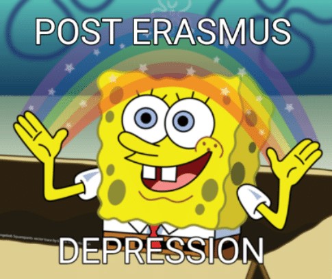 meme with spongebob about post erasmus depression
